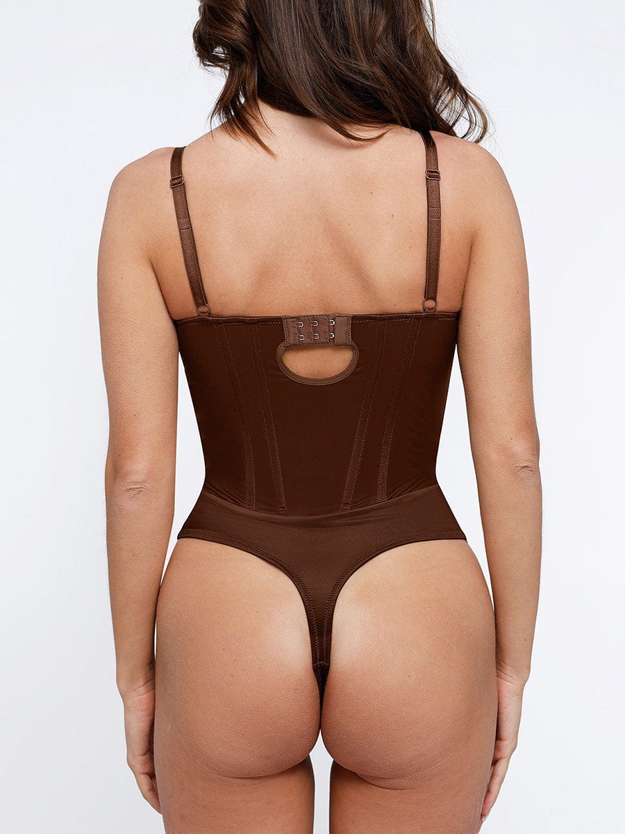Deep V-Neck Thong Shapewear Bodysuit with Steel Support