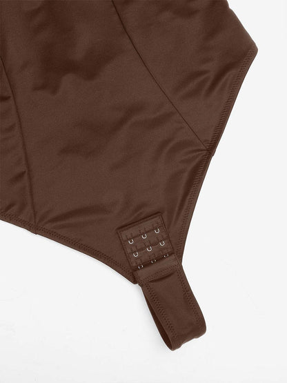 Deep V-Neck Thong Shapewear Bodysuit with Steel Support
