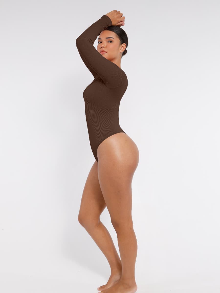 Seamless Long-Sleeve V-Neck Tummy Control Bodysuit