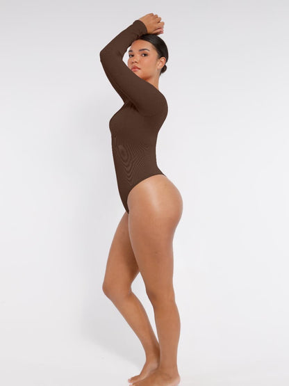 Seamless Long-Sleeve V-Neck Tummy Control Bodysuit