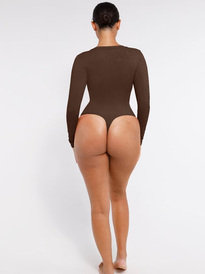 Seamless Long-Sleeve V-Neck Tummy Control Bodysuit