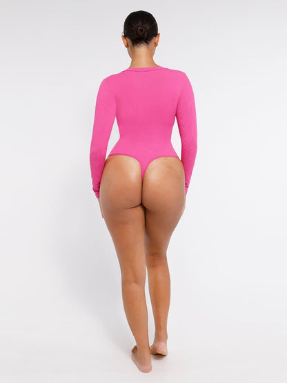 Seamless Long-Sleeve V-Neck Tummy Control Bodysuit