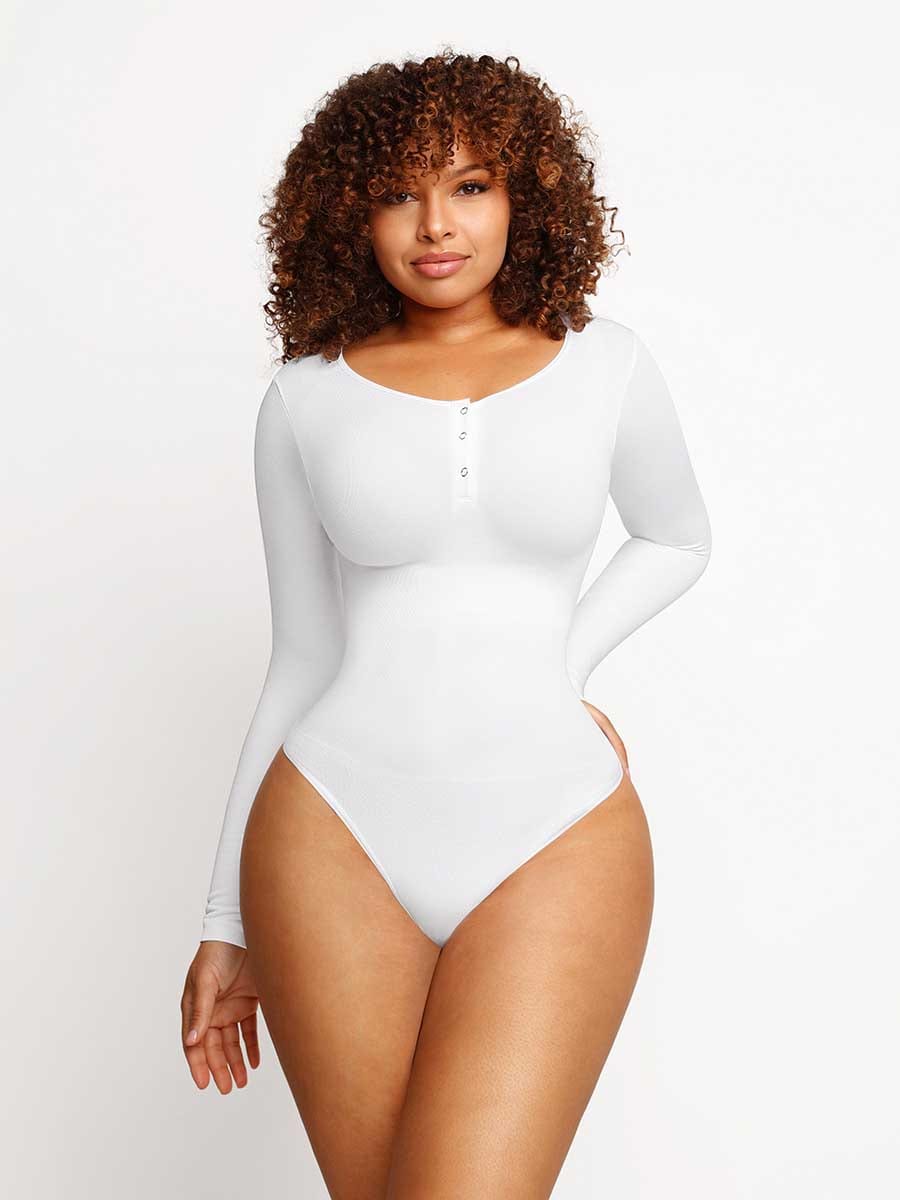 Seamless Outerwear Long-Sleeve Thong Bodysuit
