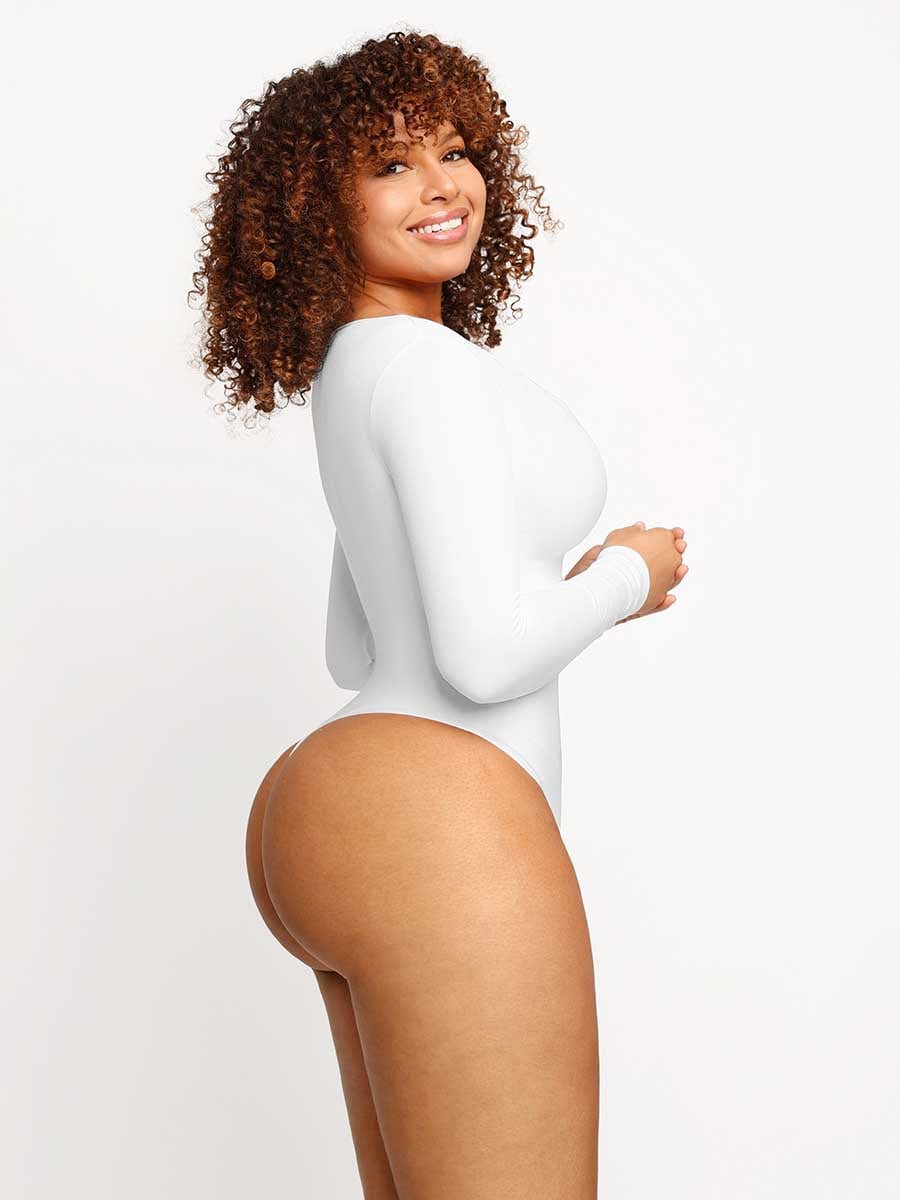 Seamless Outerwear Long-Sleeve Thong Bodysuit