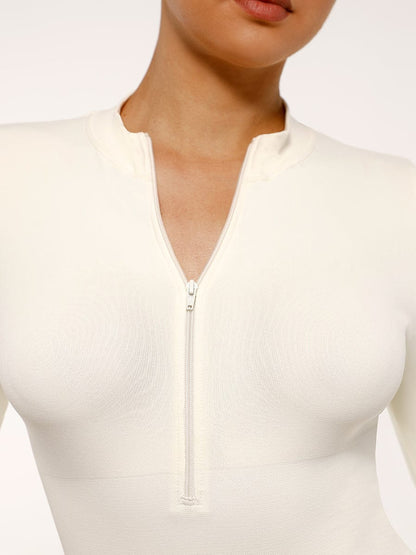 Seamless Long-Sleeve Zipper Thong Bodysuit