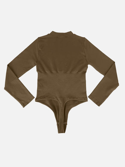 Seamless Long-Sleeve Zipper Thong Bodysuit