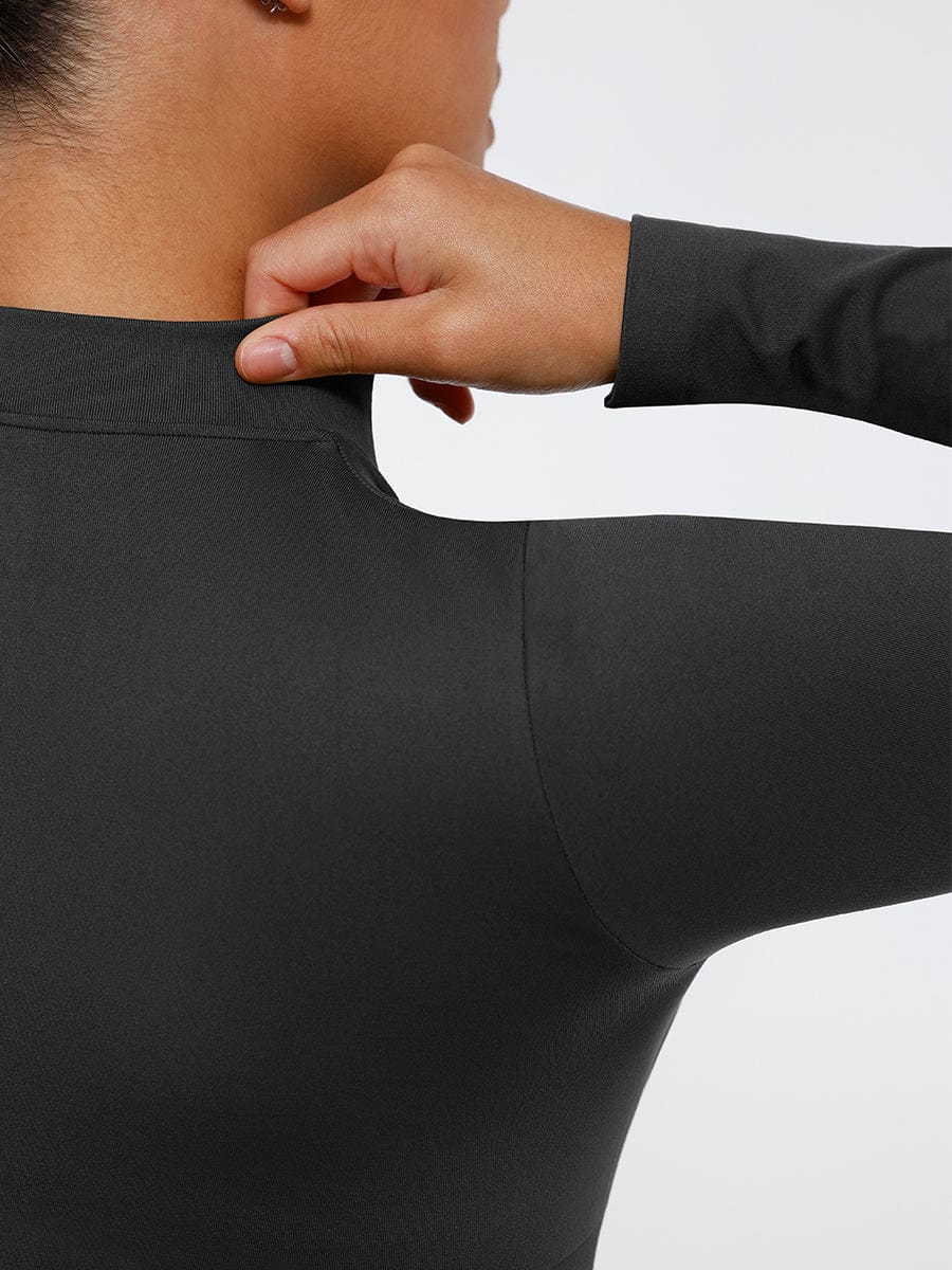 Seamless Long-Sleeve Zipper Thong Bodysuit