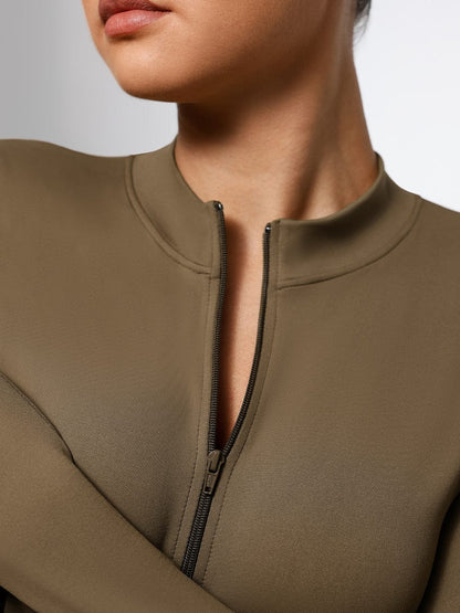 Seamless Long-Sleeve Zipper Thong Bodysuit
