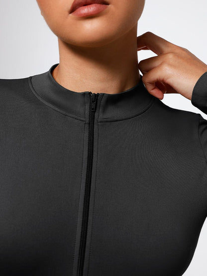 Seamless Long-Sleeve Zipper Thong Bodysuit