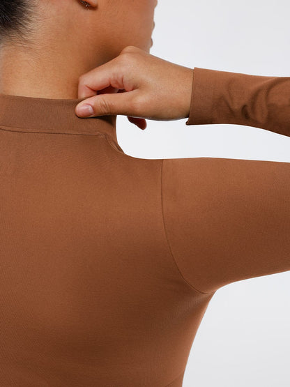 Seamless Long-Sleeve Zipper Thong Bodysuit
