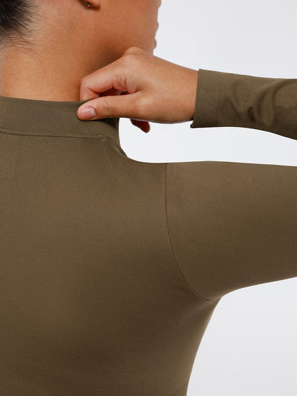 Seamless Long-Sleeve Zipper Thong Bodysuit
