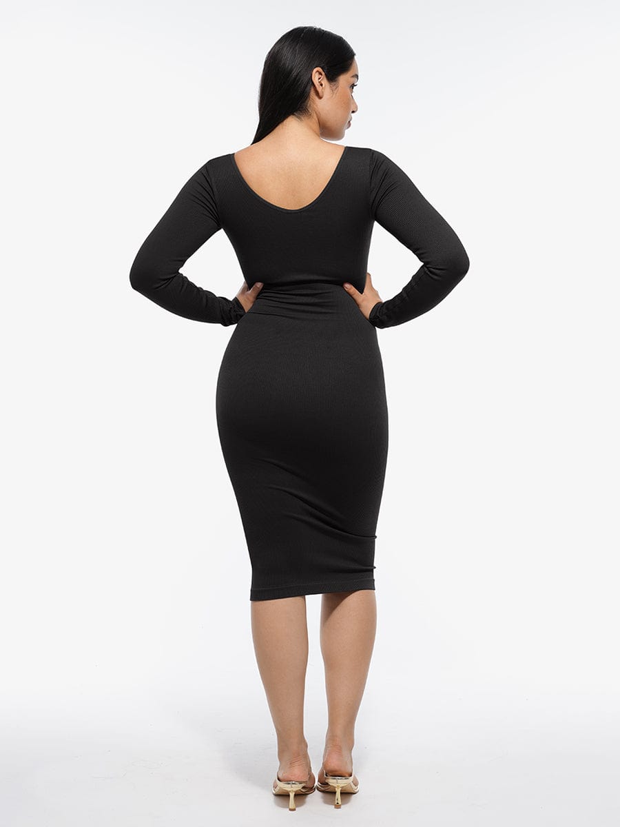 Eco-Friendly Seamless V-Neck Long-Sleeve Shaping Dress