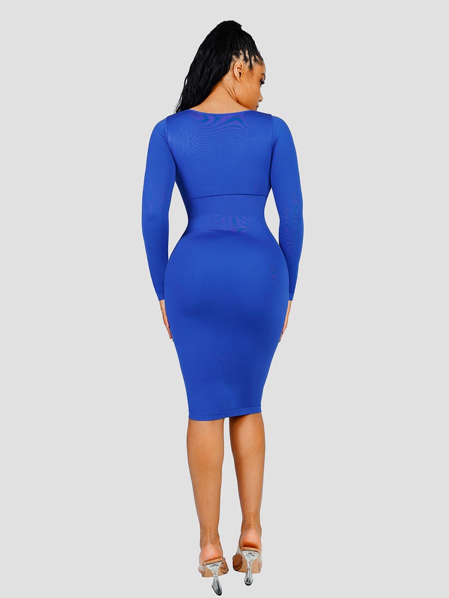 Eco-Friendly Seamless Square-Neck Long-Sleeve Shaping Dress