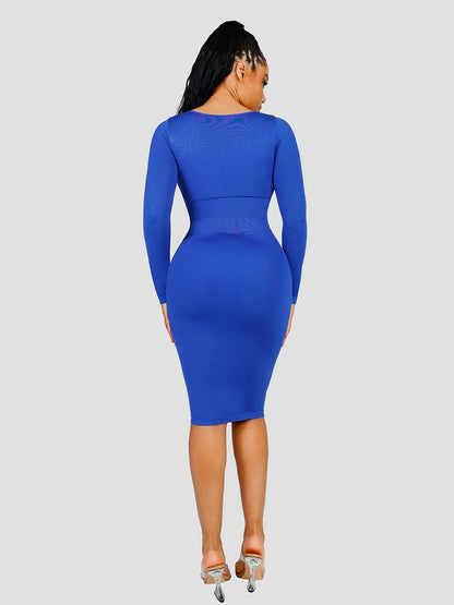 Eco-Friendly Seamless Square-Neck Long-Sleeve Shaping Dress