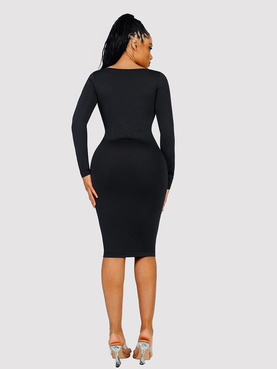 Eco-Friendly Seamless Square-Neck Long-Sleeve Shaping Dress