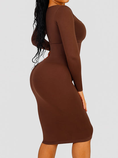 Eco-Friendly Seamless Square-Neck Long-Sleeve Shaping Dress