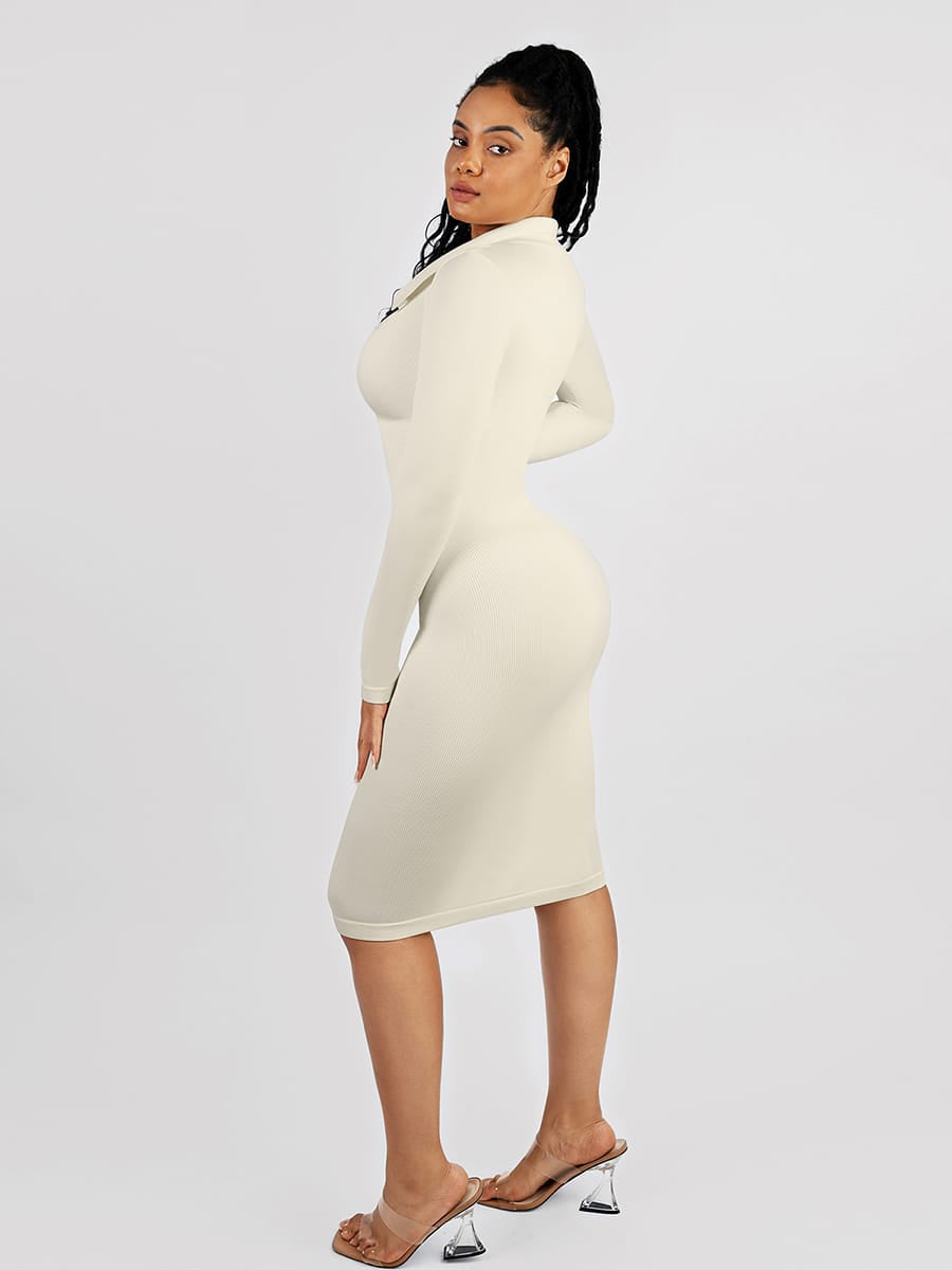Eco-Friendly Seamless Retro Long-Sleeve Shaping Shirt Dress