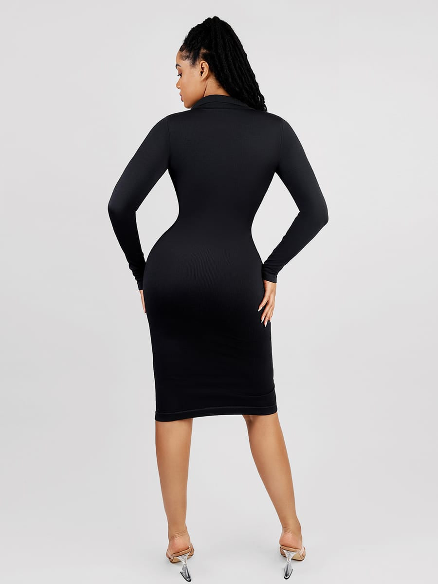Eco-Friendly Seamless Retro Long-Sleeve Shaping Shirt Dress
