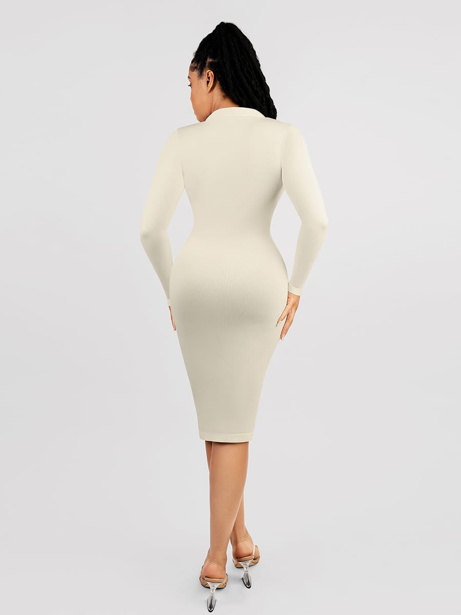 Eco-Friendly Seamless Retro Long-Sleeve Shaping Shirt Dress