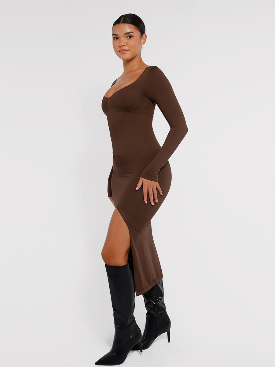 Eco-Friendly Seamless Bust Support High-Slit Shaping Dress