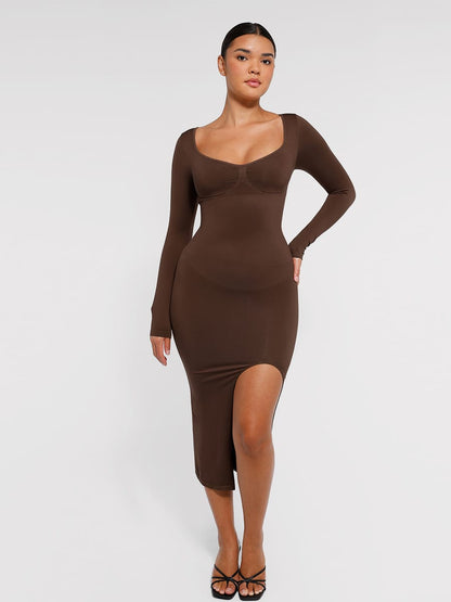 Eco-Friendly Seamless Bust Support High-Slit Shaping Dress