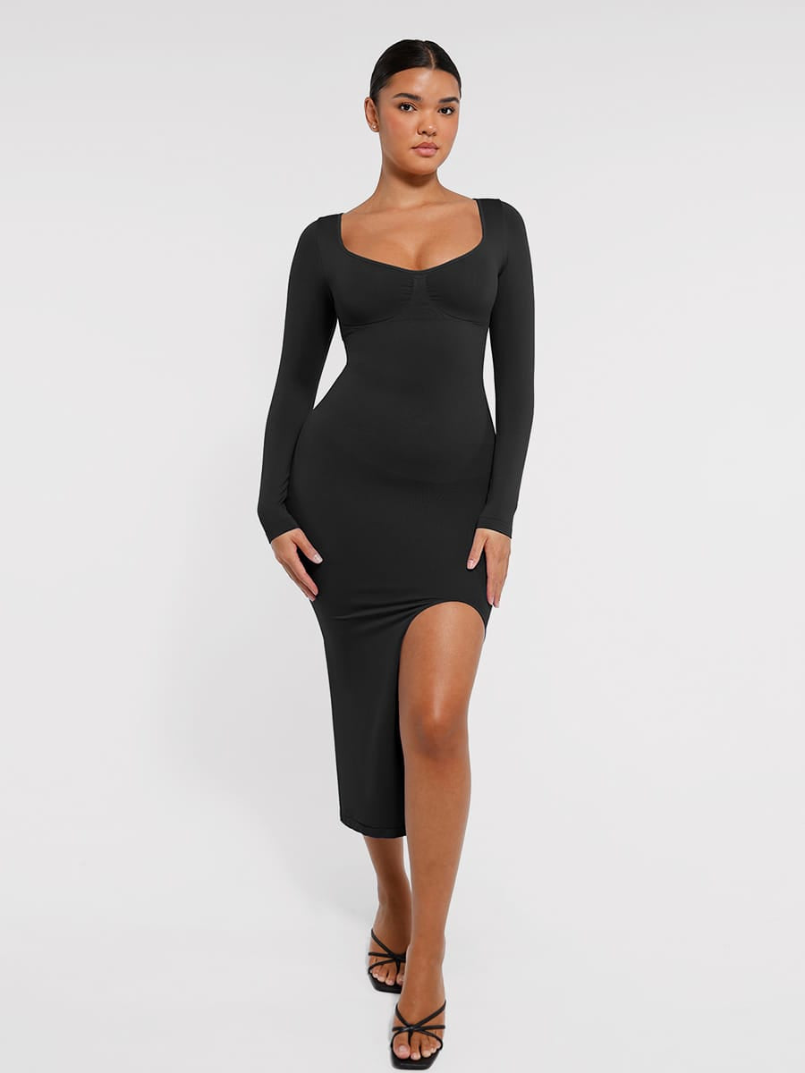 Eco-Friendly Seamless Bust Support High-Slit Shaping Dress