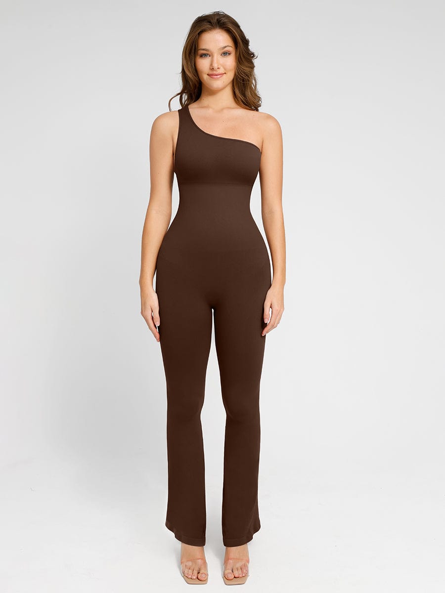Seamless Sloped-Shoulder Flared Shaping Jumpsuit
