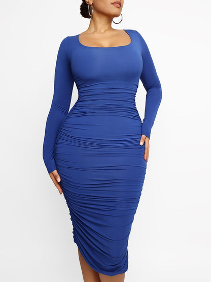 Square-Neck Long-Sleeve Bodycon Shapewear Dress