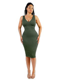 Women Eco-friendly Seamless Deep V-neck Waist Trimming Shaping Dress with Removable Pads