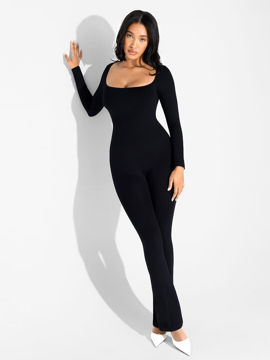 Seamless Inverted T-Shoulder Flared Jumpsuit