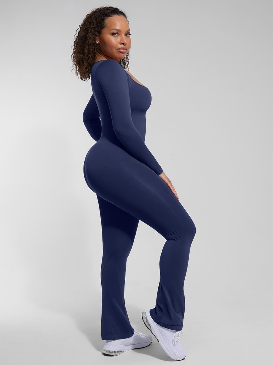 Seamless Inverted T-Shoulder Flared Jumpsuit