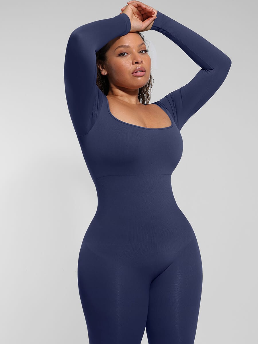 Seamless Inverted T-Shoulder Flared Jumpsuit