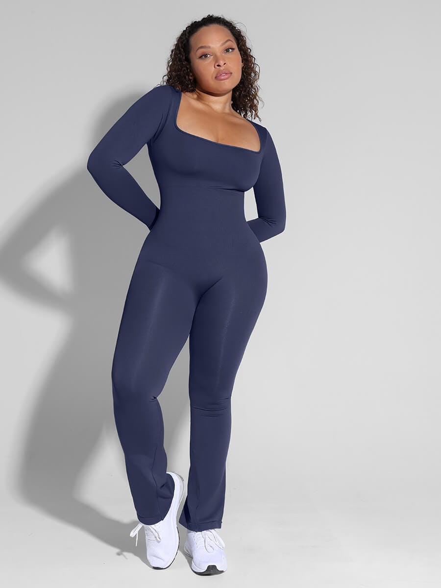 Seamless Inverted T-Shoulder Flared Jumpsuit