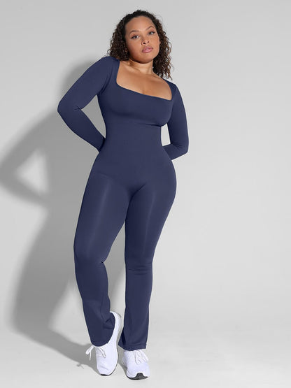 Seamless Inverted T-Shoulder Flared Jumpsuit