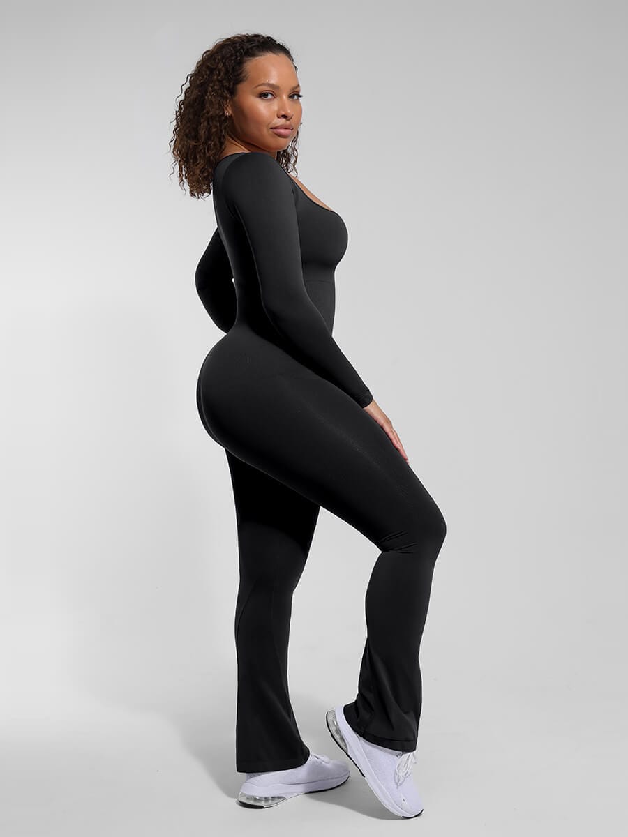 Seamless Inverted T-Shoulder Flared Jumpsuit