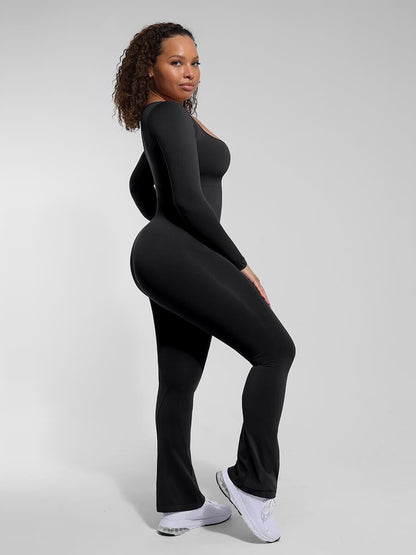 Seamless Inverted T-Shoulder Flared Jumpsuit