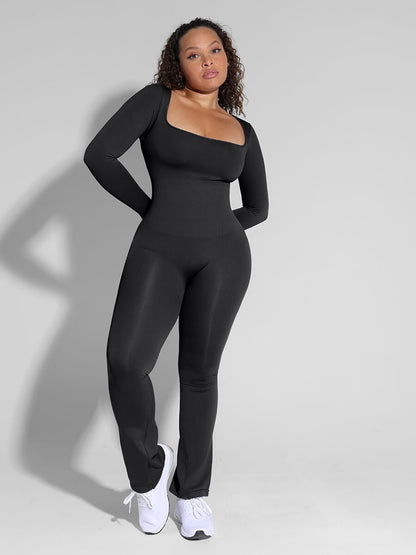Seamless Inverted T-Shoulder Flared Jumpsuit