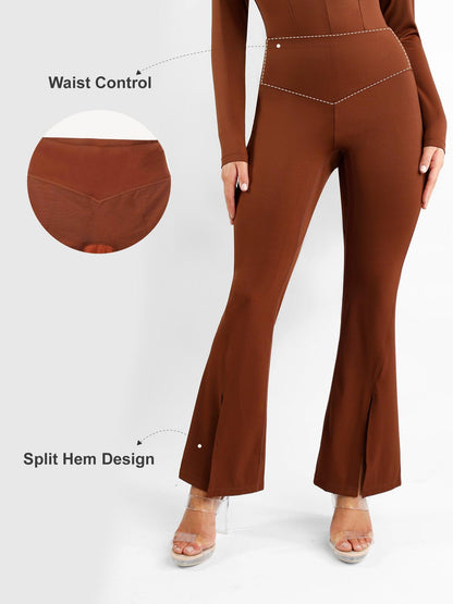 High-Rise Tummy Control Split-Hem Flared Shaping Pants