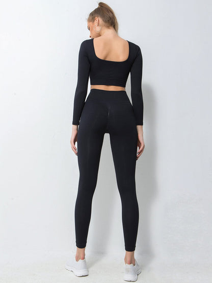 Wholesale 2-piece solid color soport sets v neck breathable wicking fitness workout sportwear