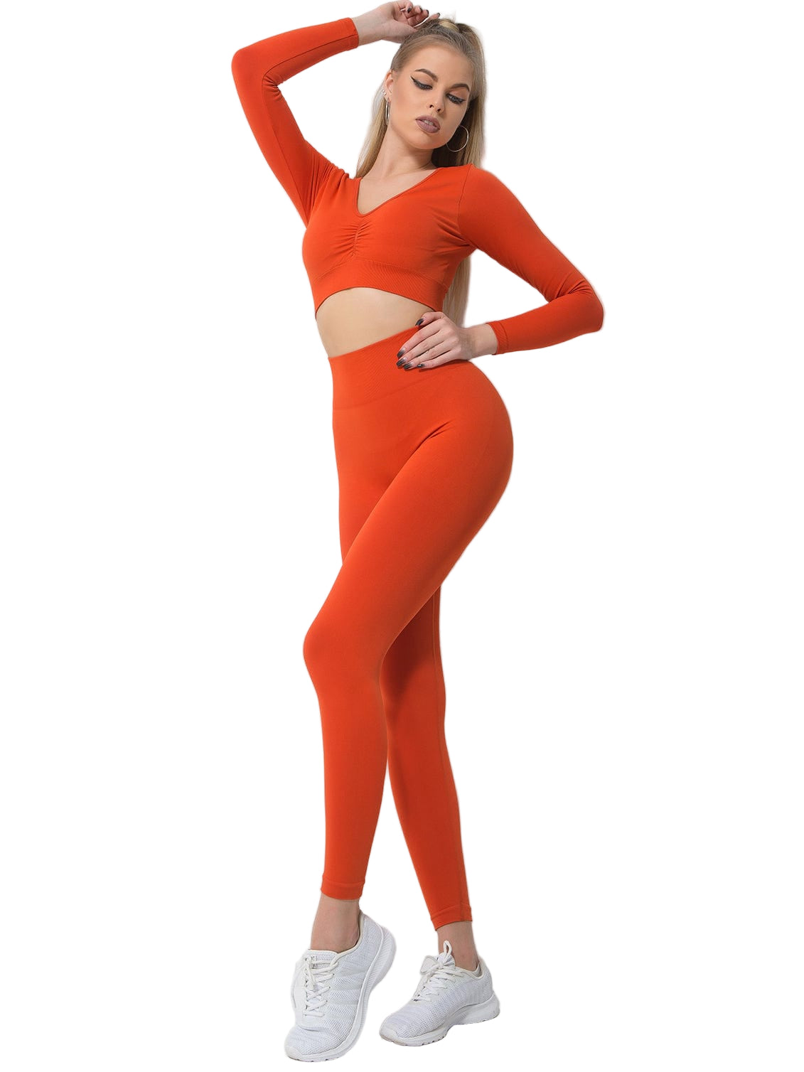 Wholesale 2-piece solid color soport sets v neck breathable wicking fitness workout sportwear