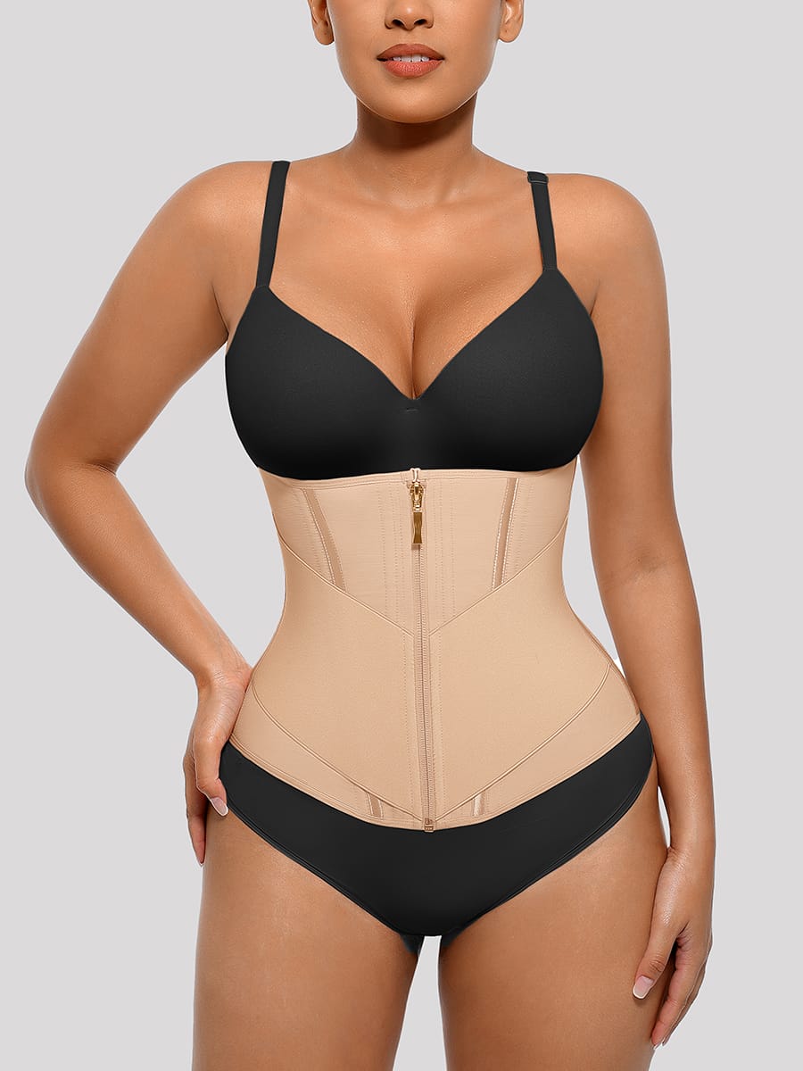 11-Steel-Bone Front-Zip Tummy Control Waist Trainer Vest