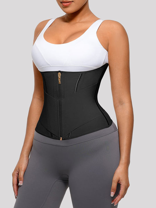11-Steel-Bone Front-Zip Tummy Control Waist Trainer Vest