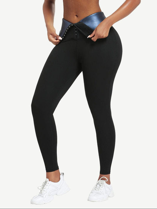Dark Blue Neoprene Butt-Lifting Wide-Waistband Leggings