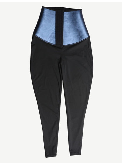 Dark Blue Neoprene Butt-Lifting Wide-Waistband Leggings
