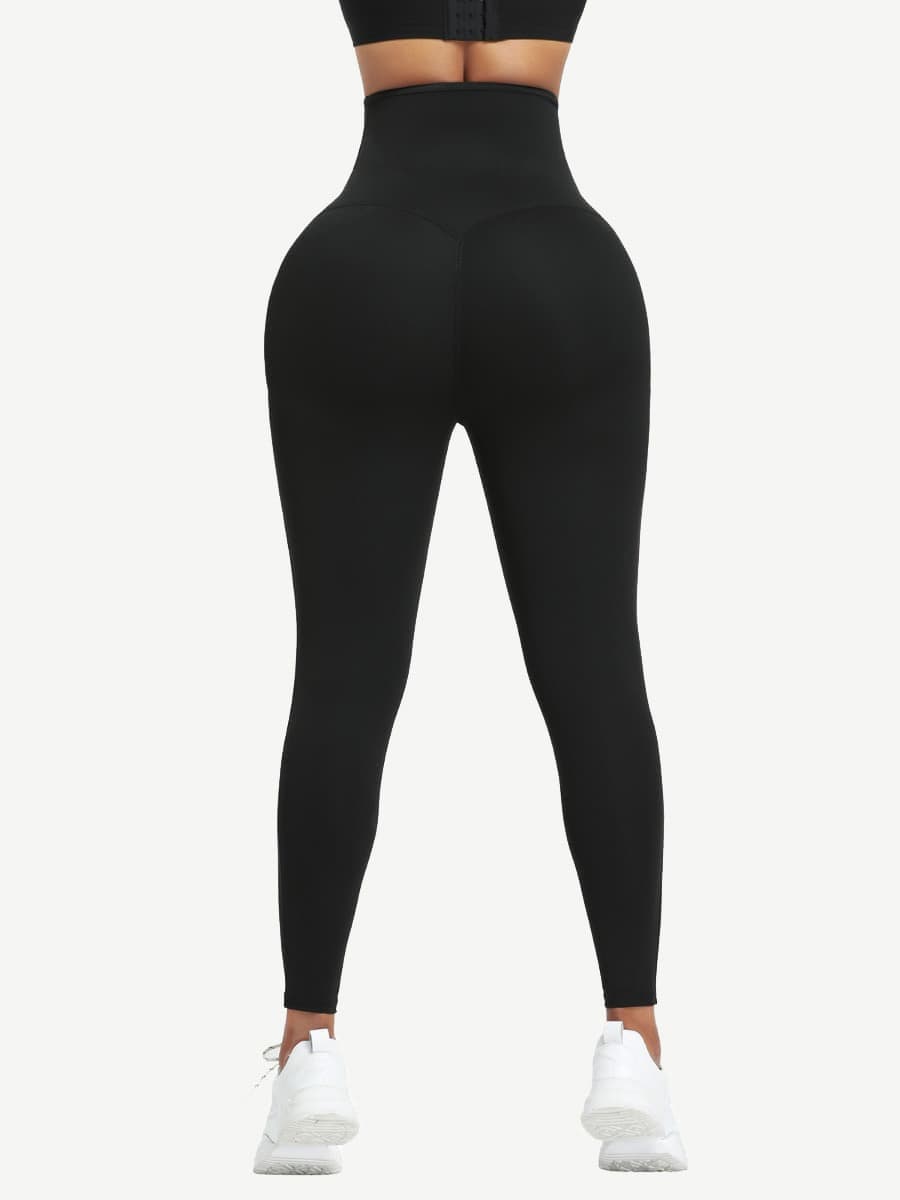 Dark Blue Neoprene Butt-Lifting Wide-Waistband Leggings