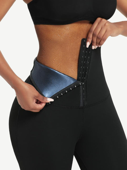Dark Blue Neoprene Butt-Lifting Wide-Waistband Leggings
