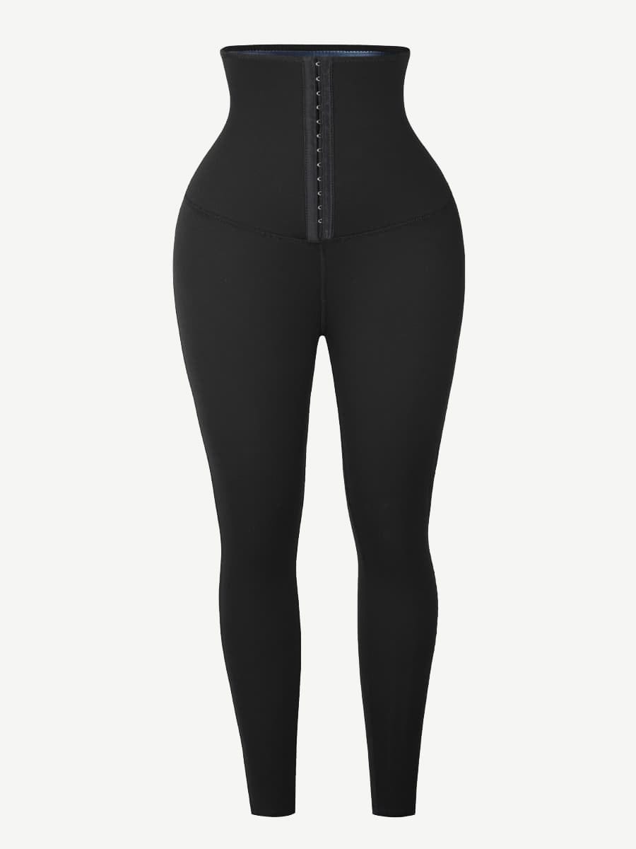 Dark Blue Neoprene Butt-Lifting Wide-Waistband Leggings