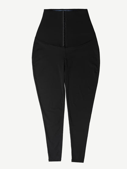 Dark Blue Neoprene Butt-Lifting Wide-Waistband Leggings