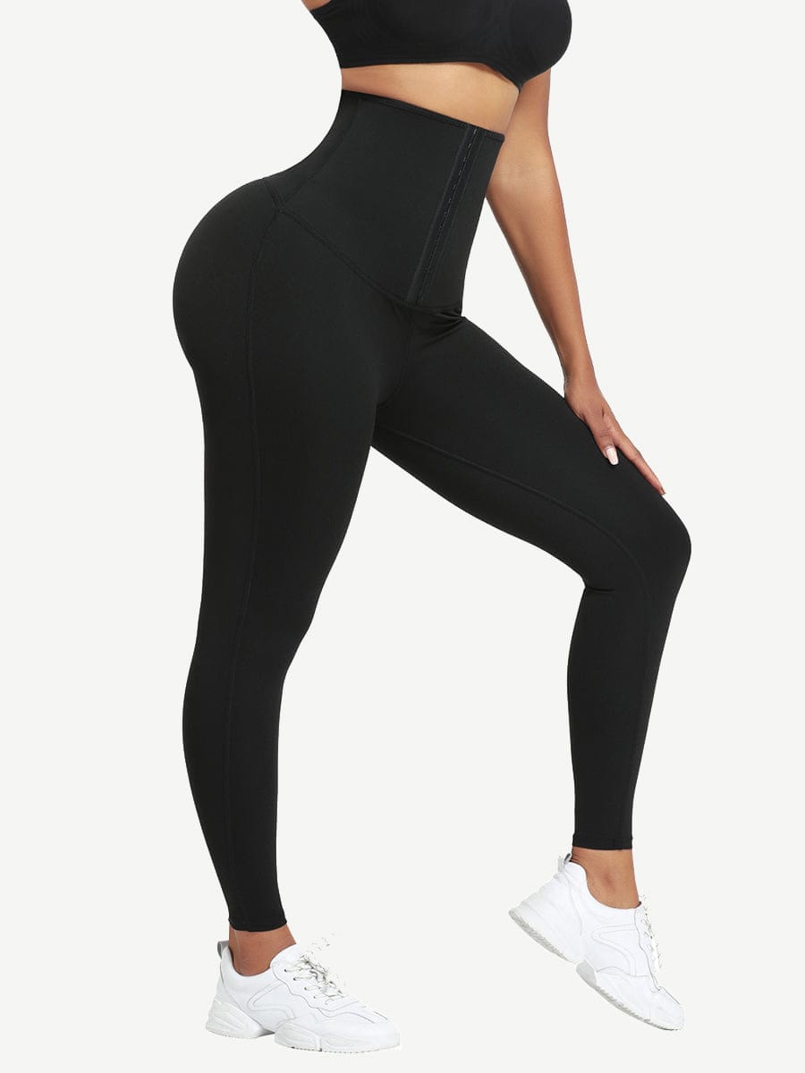 Dark Blue Neoprene Butt-Lifting Wide-Waistband Leggings