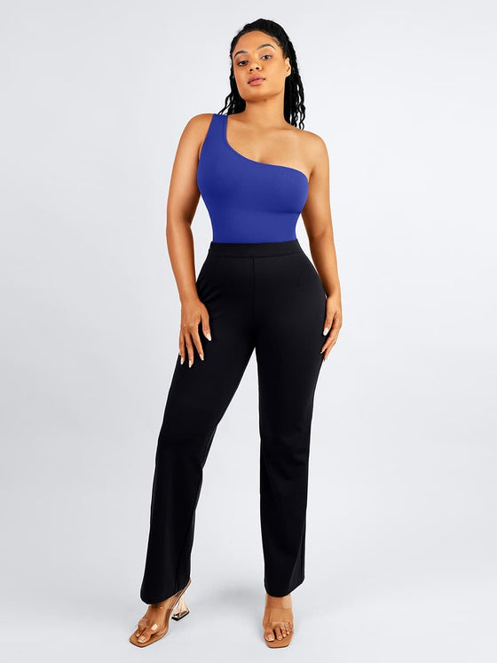 Waist-Trimming Straight-Leg Pants with Built-In Shaping Shorts